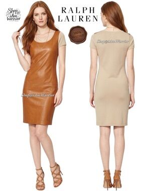 Ralph Lauren Black label NWT cognac genuine leather front mini dress